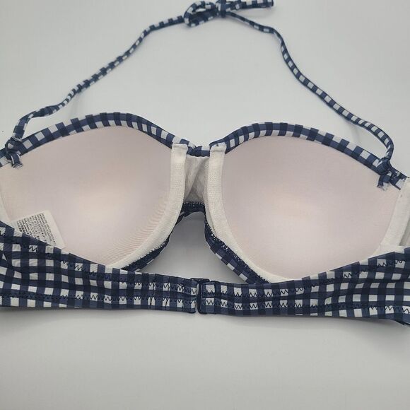 Navy Blue and White Checkered Bikini Top - Picture 5 of 6